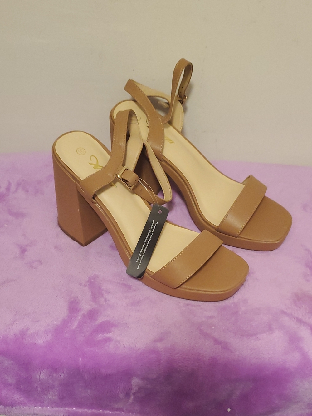Women’s Tan Block Heel Slingback Sandals - Strappy Dress Heels